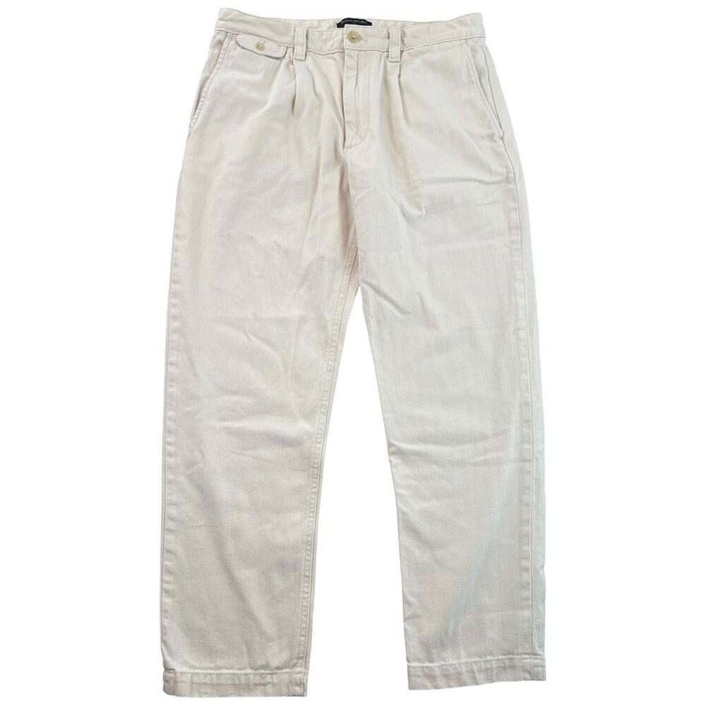 Banana Republic Men’s Pleated Workwear Pants Ecru Herringbone 31x32 Cropped L26